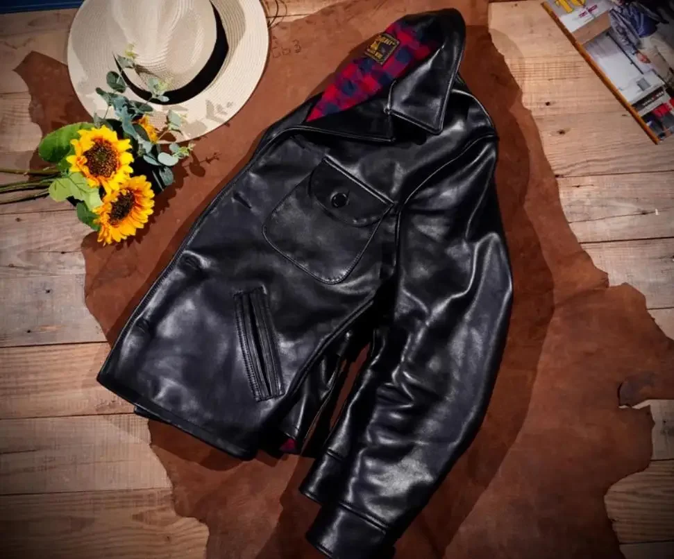 LNY Shop Top. Мужская черная кожаная куртка в стиле ретро без покрытия. одежда для