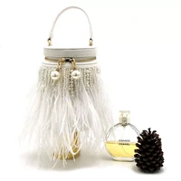 trendy ladies fur mini shoulder bags women pearl ostrich feather evening wedding clutch purse female tote bag luxury