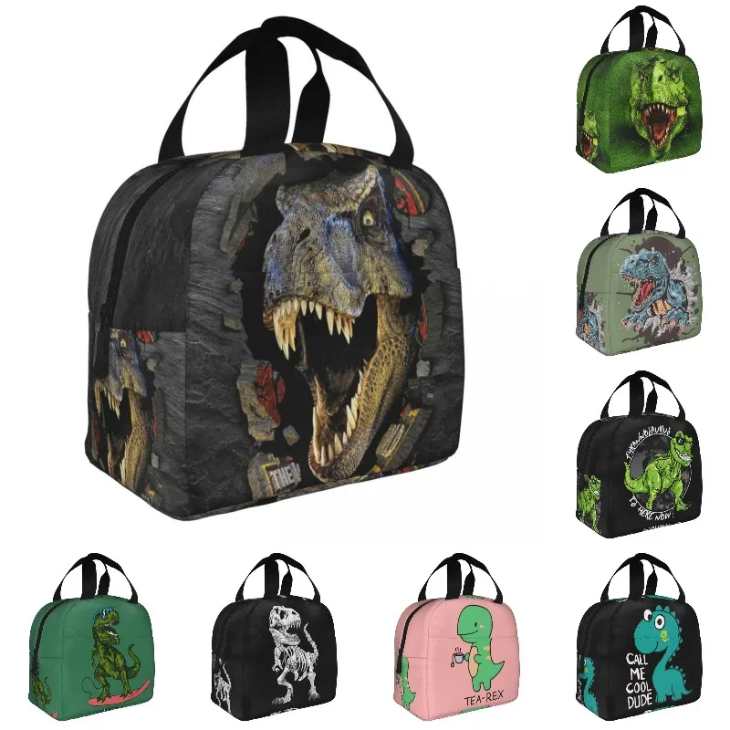 Cute Dinosaur Print Lunch Bag for Women Portable Insulated Cooler Thermal Food Lunch Box Work School Travel Picnic Tote Bags