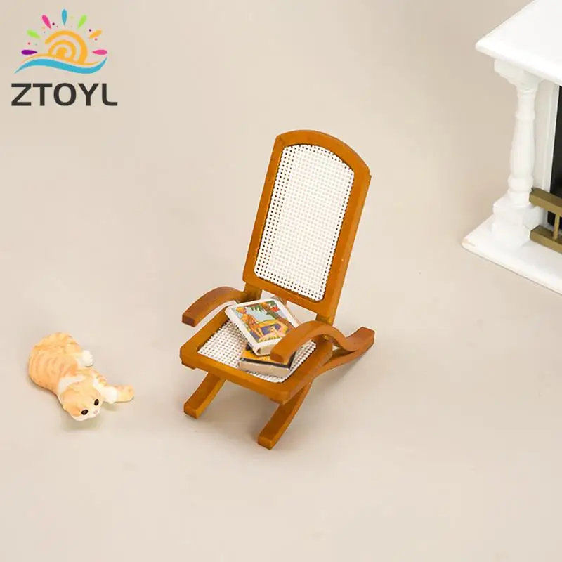 

Miniature Model Doll House Antique Solid Rattan Chair Leisure Retro Single Person Sofa Chair