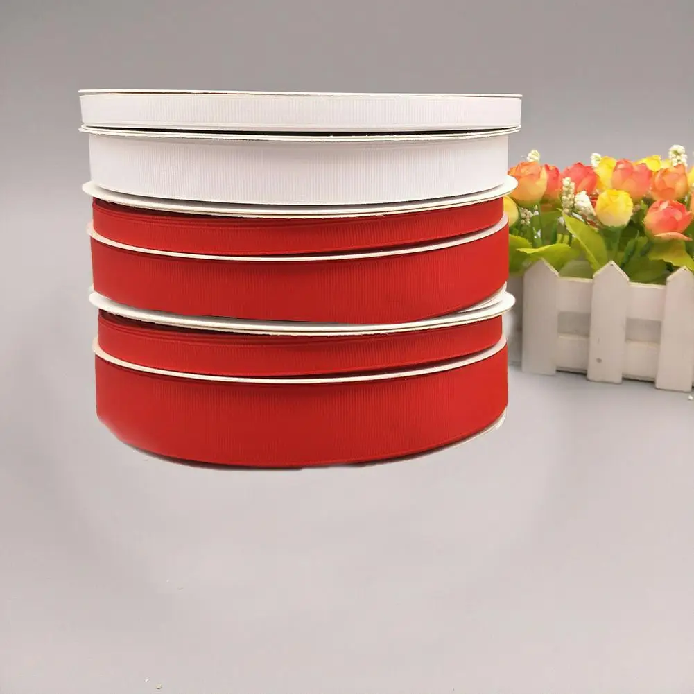 

100yards 10mm Grosgrain Ribbon Red White Satin Ribbons Wedding Party Gift Wrap Decoration Crafts DIY Hair Bow Materials