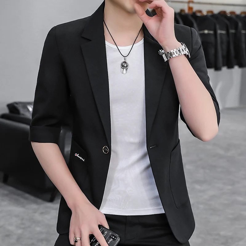 

Повседневный мужской пиджак, красивый тонкий костюм с оборками в Корейском стиле для пожилых людей, маленький пиджак для весны и осени, Разм...