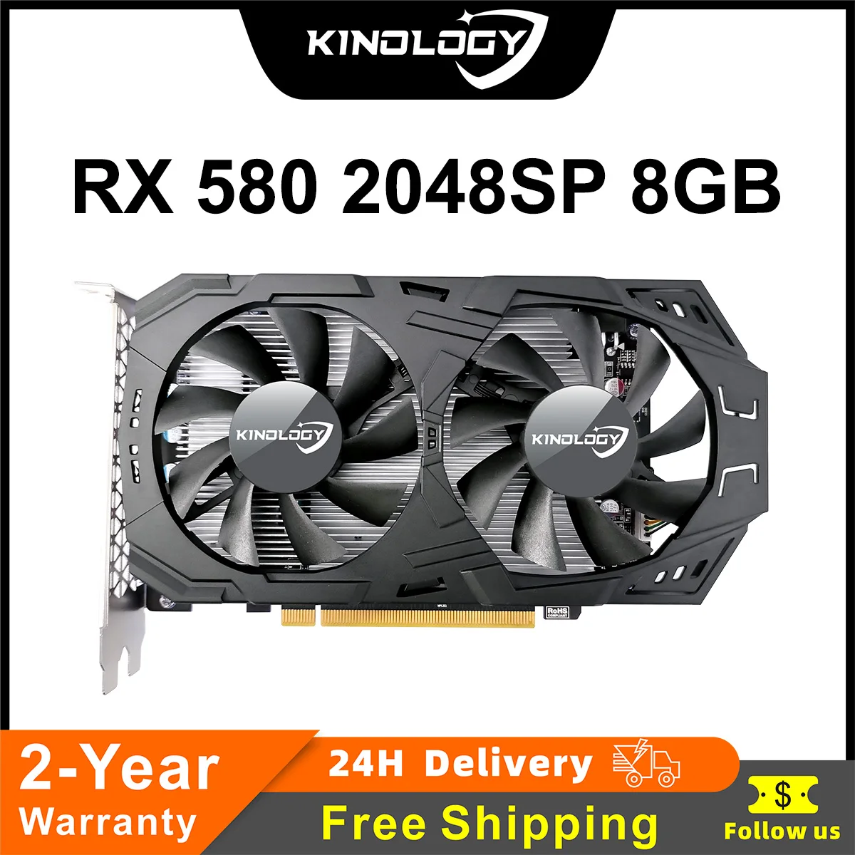 [해외] Kinology PC HDMI용 게임 카드  AMD Radeon RX580 8G 프로모션 그래픽 비디오 카드  RX 580  8GB  2048SP  256 비트  GDDR5