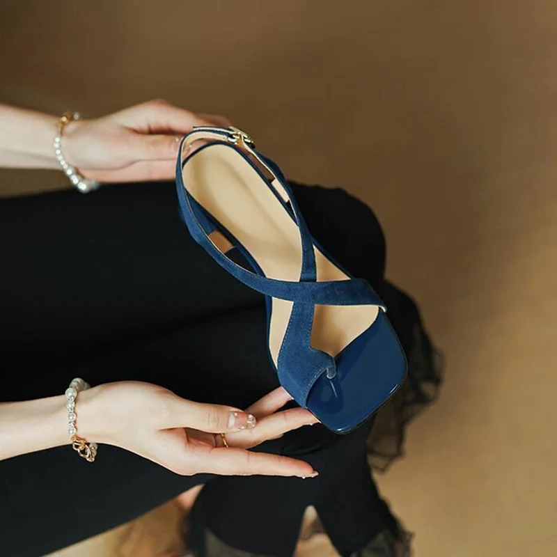 

Женские французские туфли в стиле ретро, Новинка лета 2022, сандалии на ремешке «одно слово», женские элегантные и удобные туфли на толстом вы...