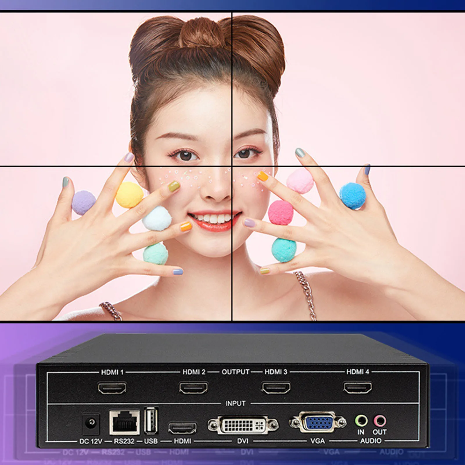 Контроллер видеостены с поддержкой 4K 1 in 4 Out 2x2 1x3 1x4 2x1 3x1 4x1 HD