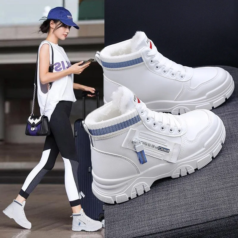 

CINESSD Winter Women's Cotton Shoes Plush Thick Warm Booties Woman 2023 Female Ankle Boots High Top Sneakers Snow Short Boot