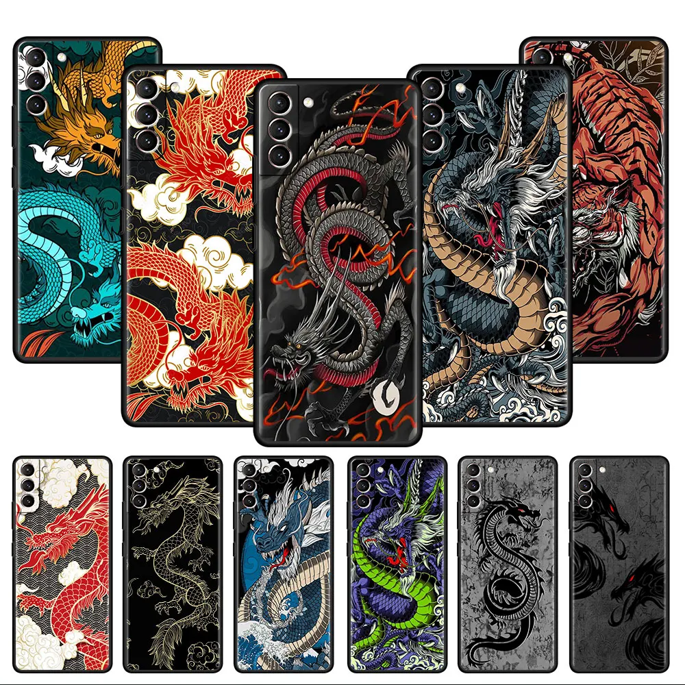 Fashion Chinese Vintage Dragon Case For Samsung Galaxy S22 S20 Ultra S21 S23 FE S10 S9 Plus Note 20 10 9 Soft Phone Cover Shell