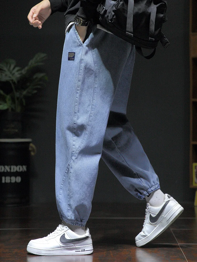 2023 Spring Summer New Streetwear Loose Denim Jogger Pants Men Fashion Baggy Drawstring Jean Trousers Big Size 5XL