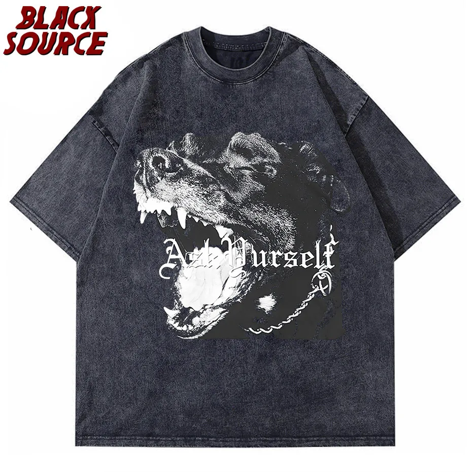 

Summer Men TShirt Rapper Graphic TShirts Vicious Dog Print Short Sleeve Hip Hop Streetwear 100% Cotton Harajuku T-Shir