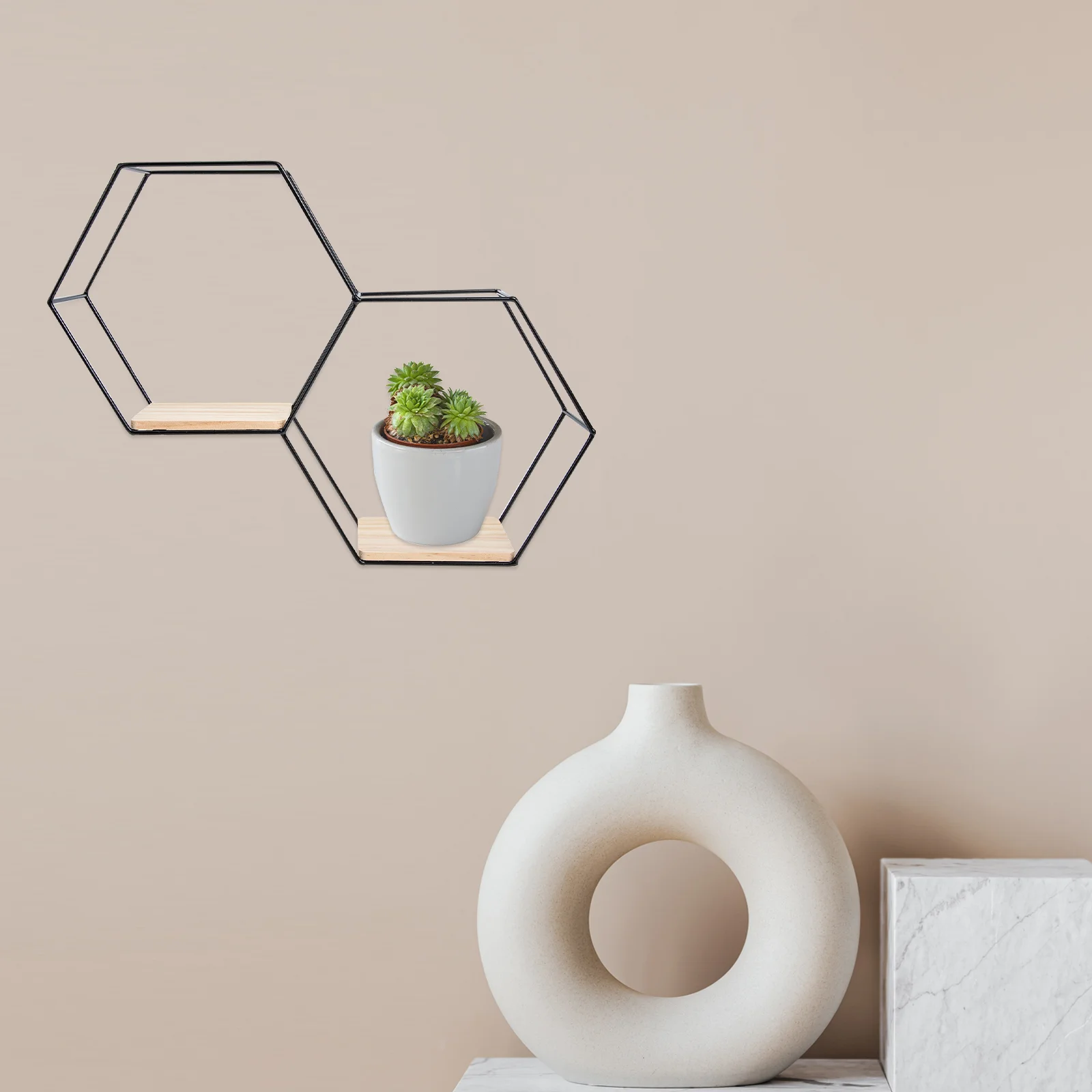 

Wall Shelf Modern Hexagon Metal Wood Base Corner Bedroom Rustic Home Decor Floating Black Wall-mounted Shelves for