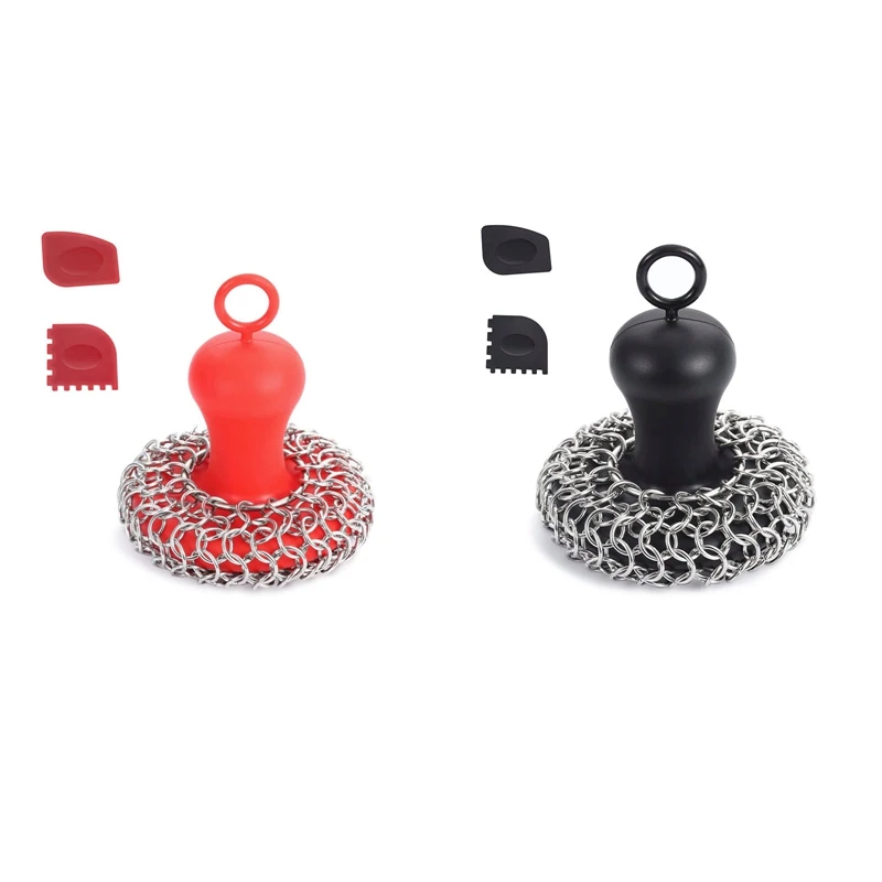 Чугунный скруббер Chainmail + скребок для сковородок очиститель из нержавеющей стали