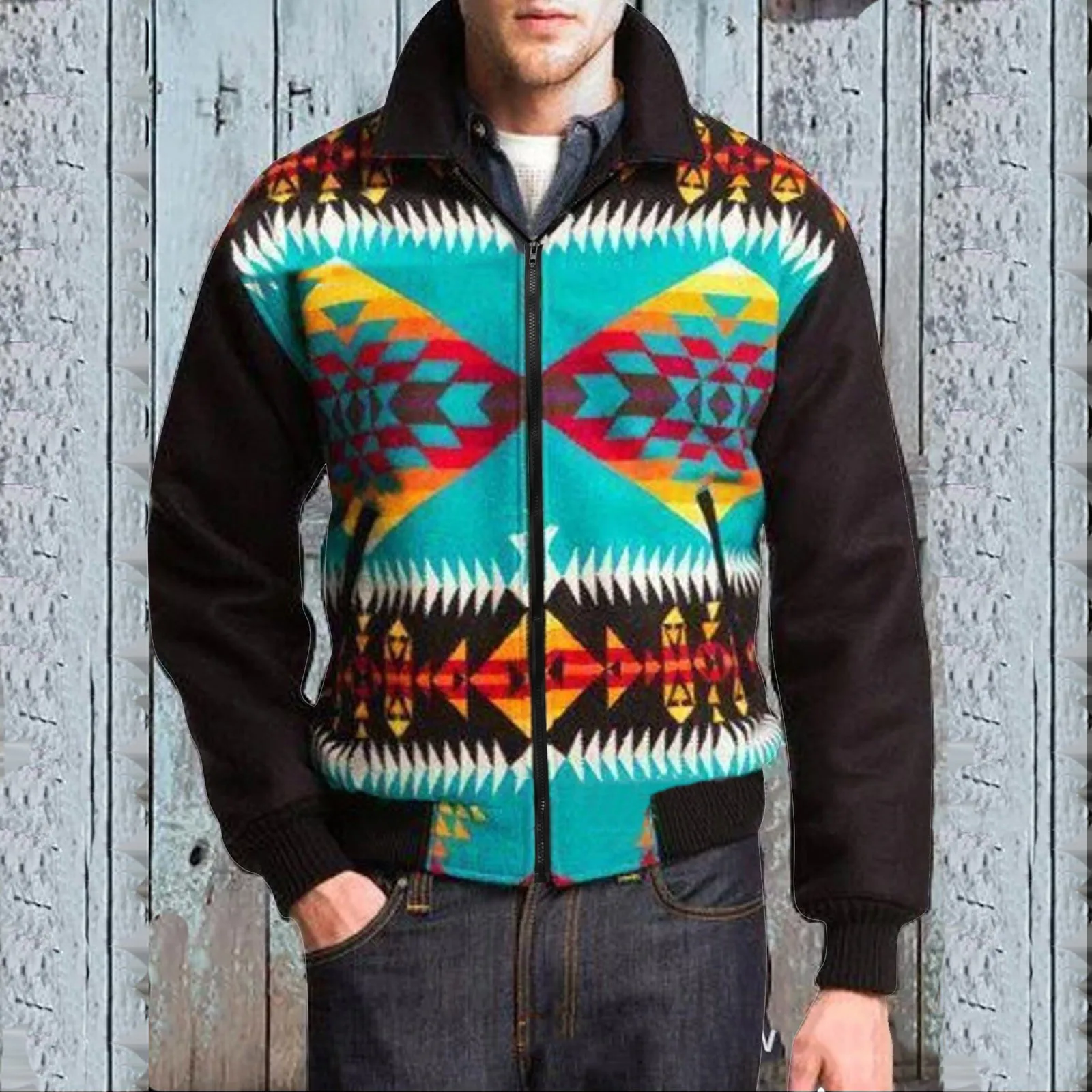 

Мужской свитер в европейском и американском стиле, зимнее пальто с отворотами на молнии для отдыха, свитер с длинными рукавами и принтом, ку...