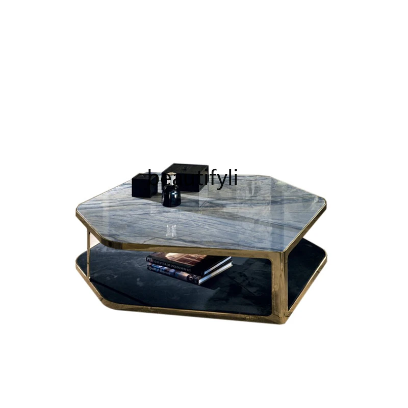 

yj Marble Polygon Coffee Table Hong Kong Style Light Luxury Modern Fashion Big Coffee Table 1.5 M