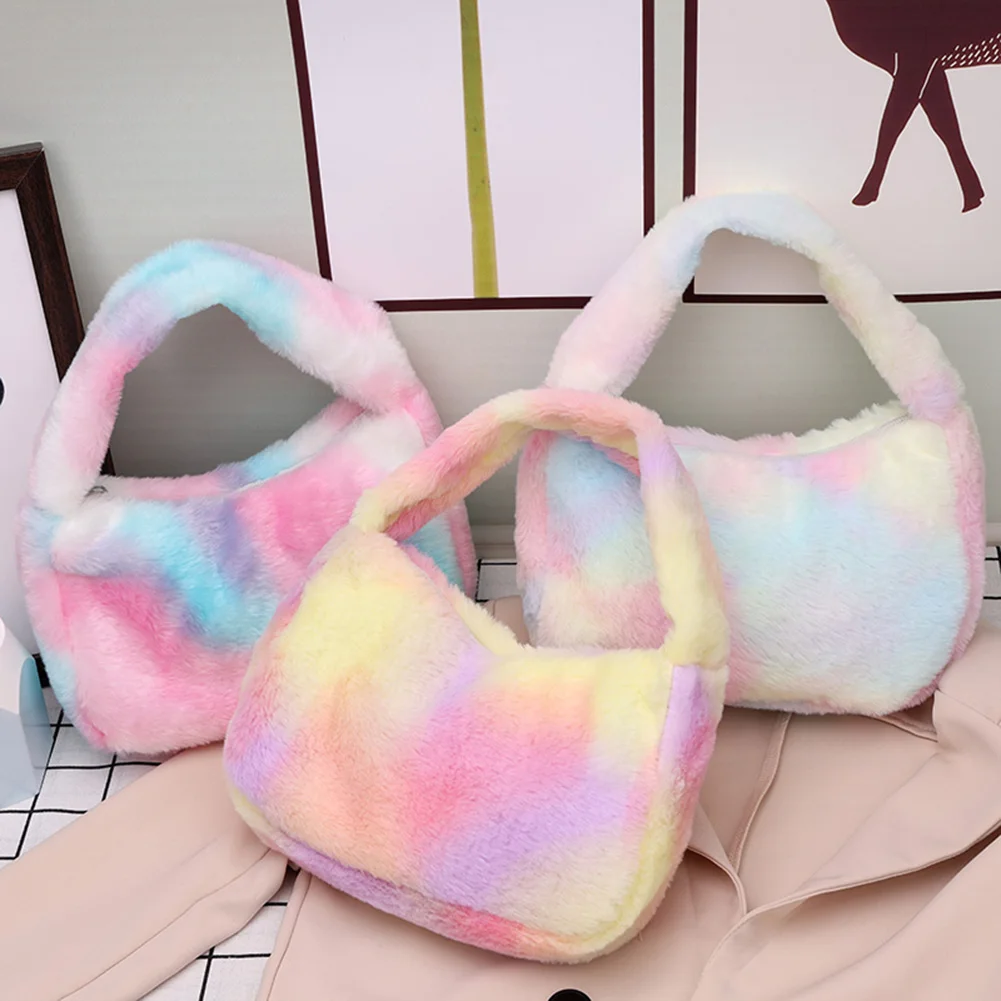 

Женские сумочки, Осень-зима, мягкий плюшевый Радужный кошелек градиентного цвета, женские модные сумки, женские сумки с ручками