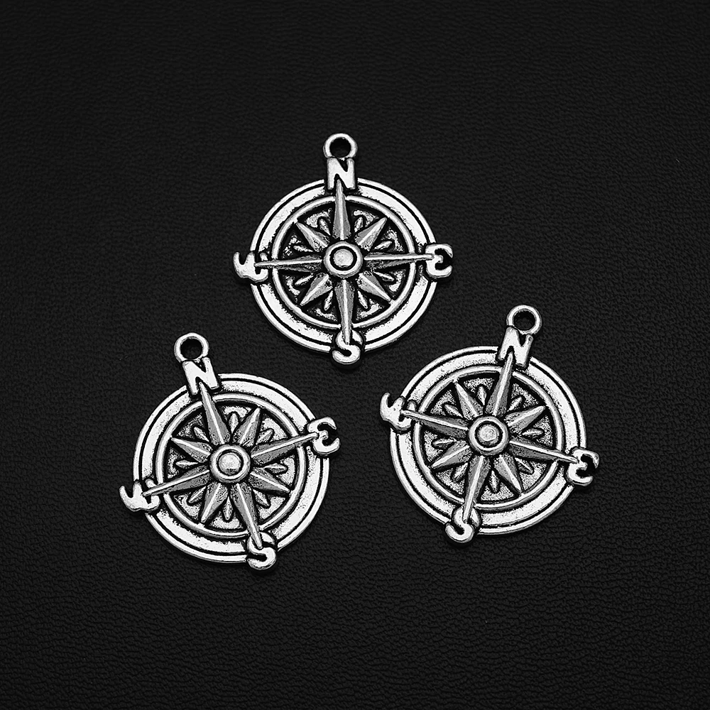 

5pcs/Lot 25x39mm Antique Silver Plated Compass Charms Travel Pendant For DIY Keychain Jewelry Making Supplies Accessories