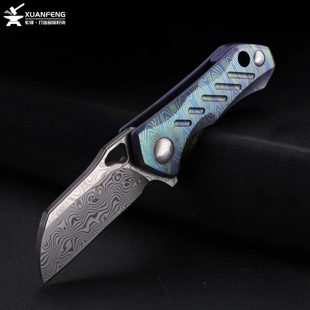Складной нож Xuanfeng 9cr18 из дамасской стали