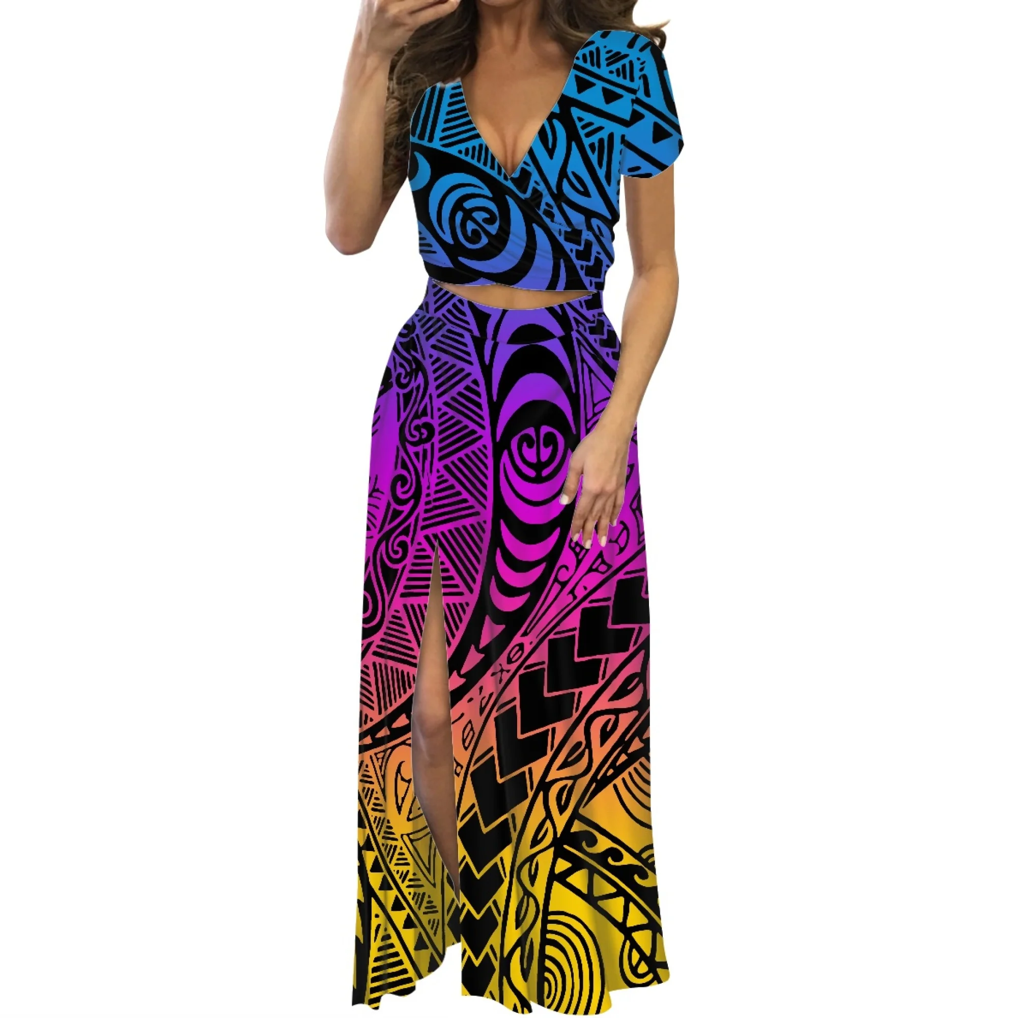 Женское длинное платье с коротким рукавом элегантное принтом в виде