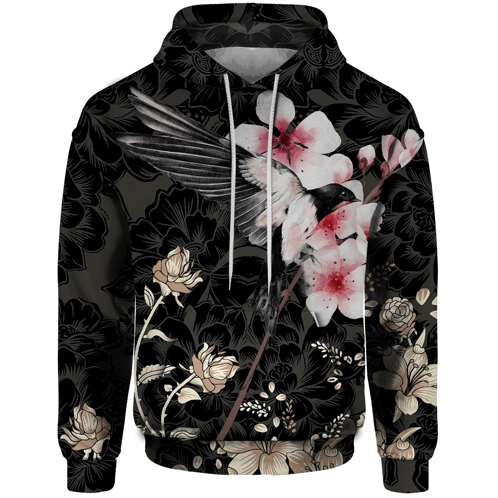 Осенняя одежда Y2k уличная Толстовка Harajuku с принтом птиц и цветов Мужская