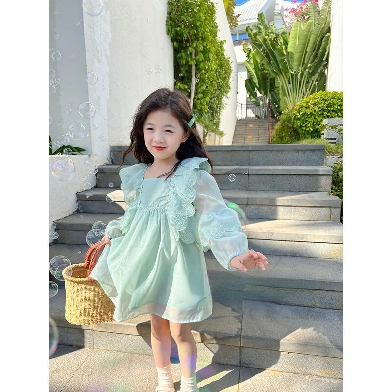 

2022 Spring New Girl Princess Dress Sweet Fashion Children Long Sleeve Dress Luxury Simple Style Fashion ClothesBoutiqueClothing