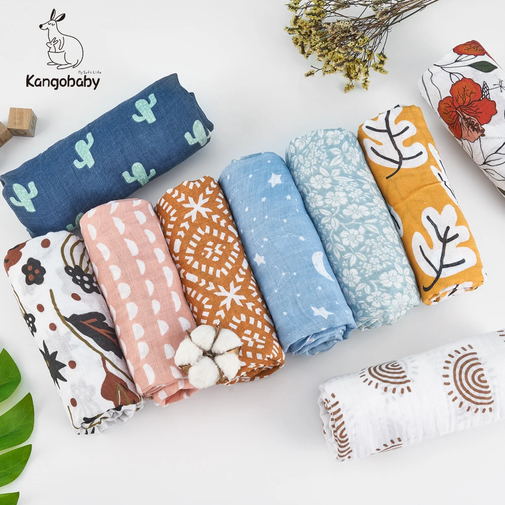

Kangobaby 12PCS Wholesale #My Soft Life# Fashion Print Hot Sale All Season Popular Design Muslin Swaddle Blanket