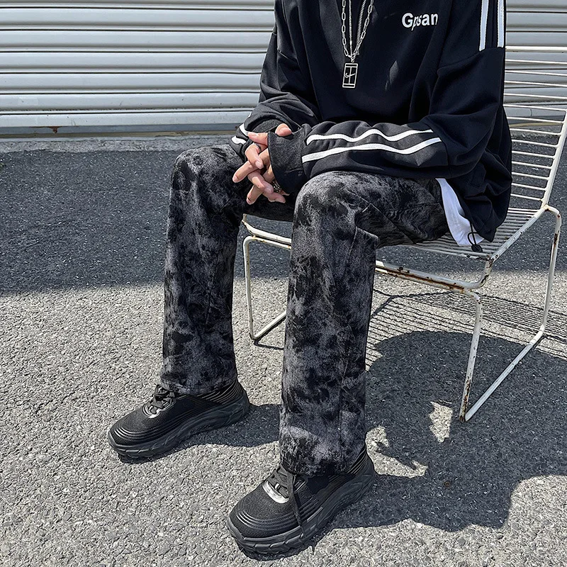 YIHANKE Harajuku Tie-dye Jeans Jogging Pants Men's Hip-hop Street Korean Fashion Trousers Y2k Hippie Jogging Large Size Casual