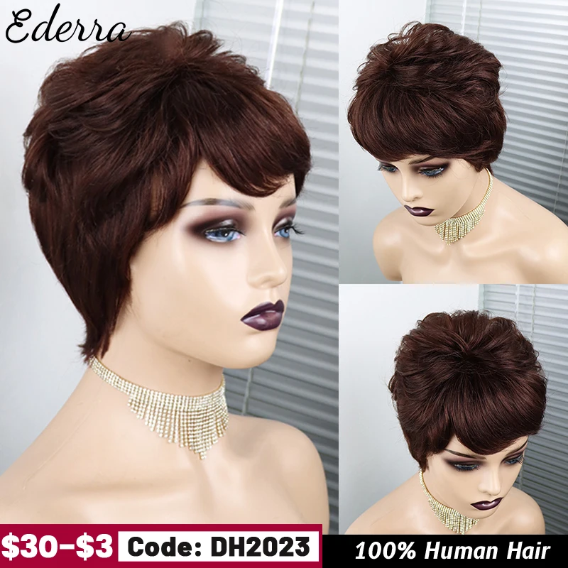 

Cheap Short Wigs Human Hair Brazilian Remy Hair Glueless Full Machine Made 150% Density Pixie Cut Colored Wigs For Women