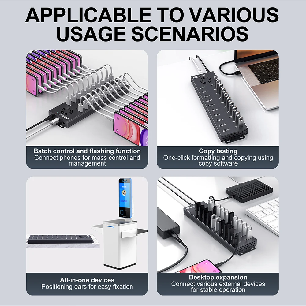 120W 20-портовый USB-хаб промышленного класса A-805P, зарядная станция для нескольких устройств (телефонов) с адаптером питания 12V 10A для настольного использования (art.: 3920db9447f94) - 3920db9447f94