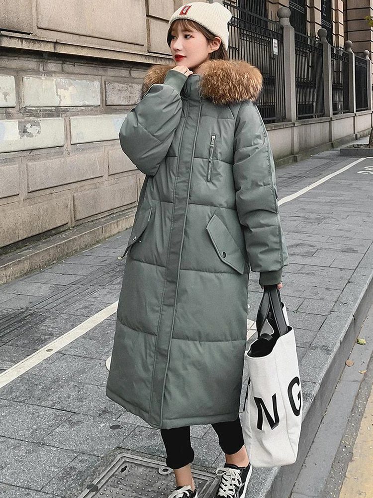 AOSSVIAO 2023 Long Winter Coat Women Hooded Down Parka Ladies New Warm Winter Jacket Women Loose Big Fur Collar Jacket Coat
