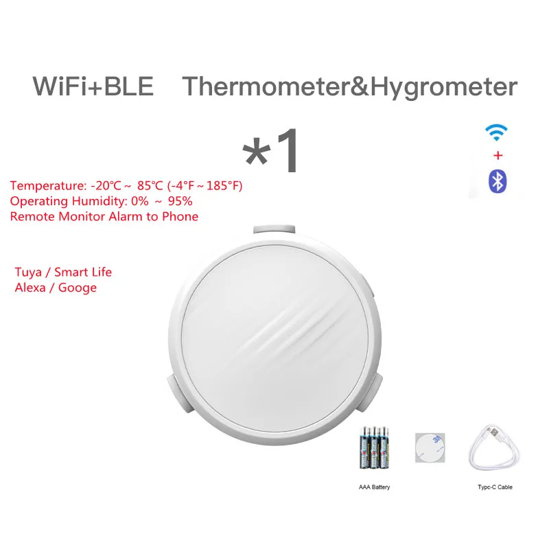 Смарт-термометр Tuya Wi-Fi, гигрометр, дистанционный мониторинг сигнализации, датчик температуры и влажности в помещении, работа с Google Amazon от AliExpress RU&CIS NEW