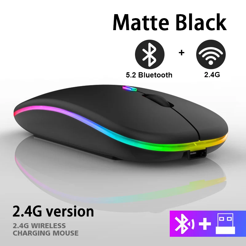 

Wireless Mouse With LED Backlit USB Rechargeable Bluetooth-compatible RGB Silent Gaming Mouse For Computer Laptop PC Mause Gamer