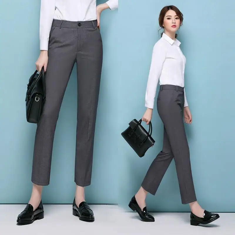 

2022 Spring Autumn New Women Casual Straight Trousers Solid High Waist Fashion Office Ladies Pants Ankle Length Suit Pants R38