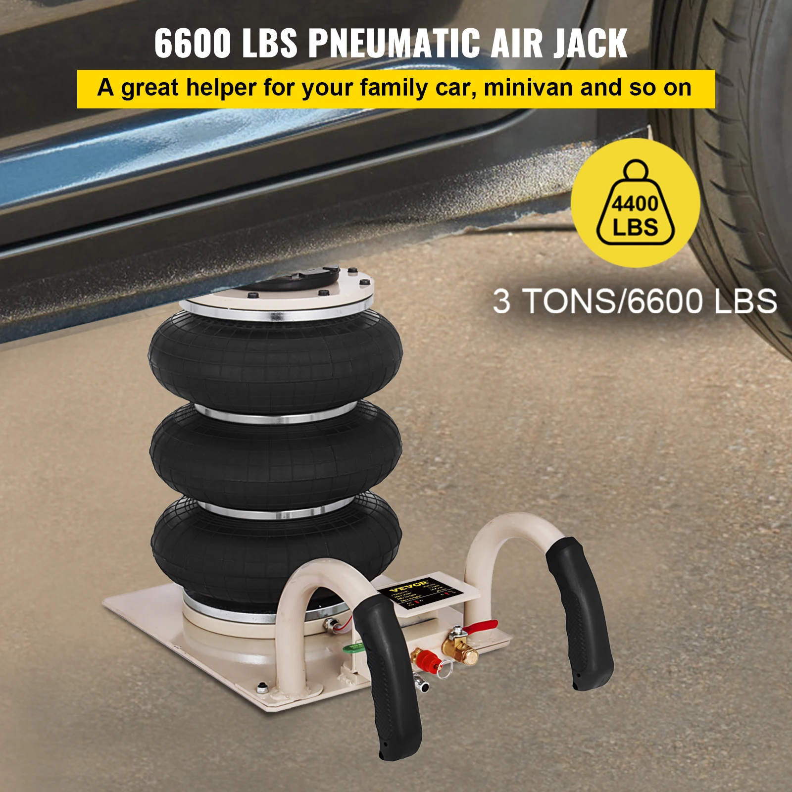 

VEVOR 2 / 3 Ton Car Jack Double / Triple Bag Air Jack Pneumatic Jack Fast Lifting Height 30 / 40CM Van SUV Car Lift Repair Tool