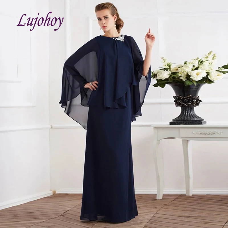 

Elegant Mother of the Bride Dresses With Cape Jacket Plus Size for Weddings Godmother Formal Evening Groom Dinner Gown