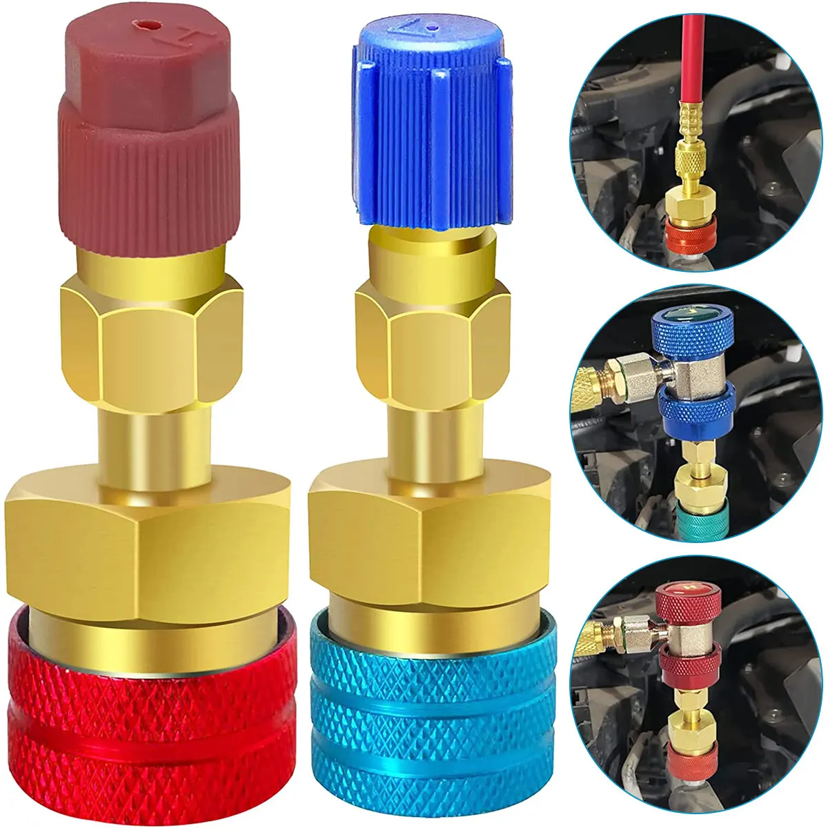 2pcs R1234YF to R134A High and Low Side Quick Coupler R12 to R134A Adapter Fitting Connector Car Air-conditioning Fitting Tools
