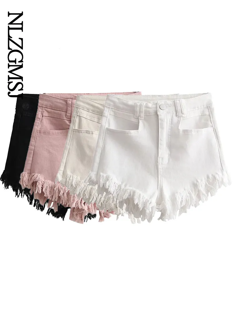 

Nlzgmsj 2022 Denim Shorts Women High-Waist Fringed Burr Hot Pants Summer Loose Wide-Leg Short Femme 202205