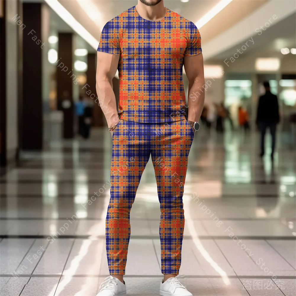 Men Summer T Shirt Pants Sets Tracksuits Sweatpants Men's Print Clothing Sportswear Tops Trousers Outfits Oversized T-shirts Set