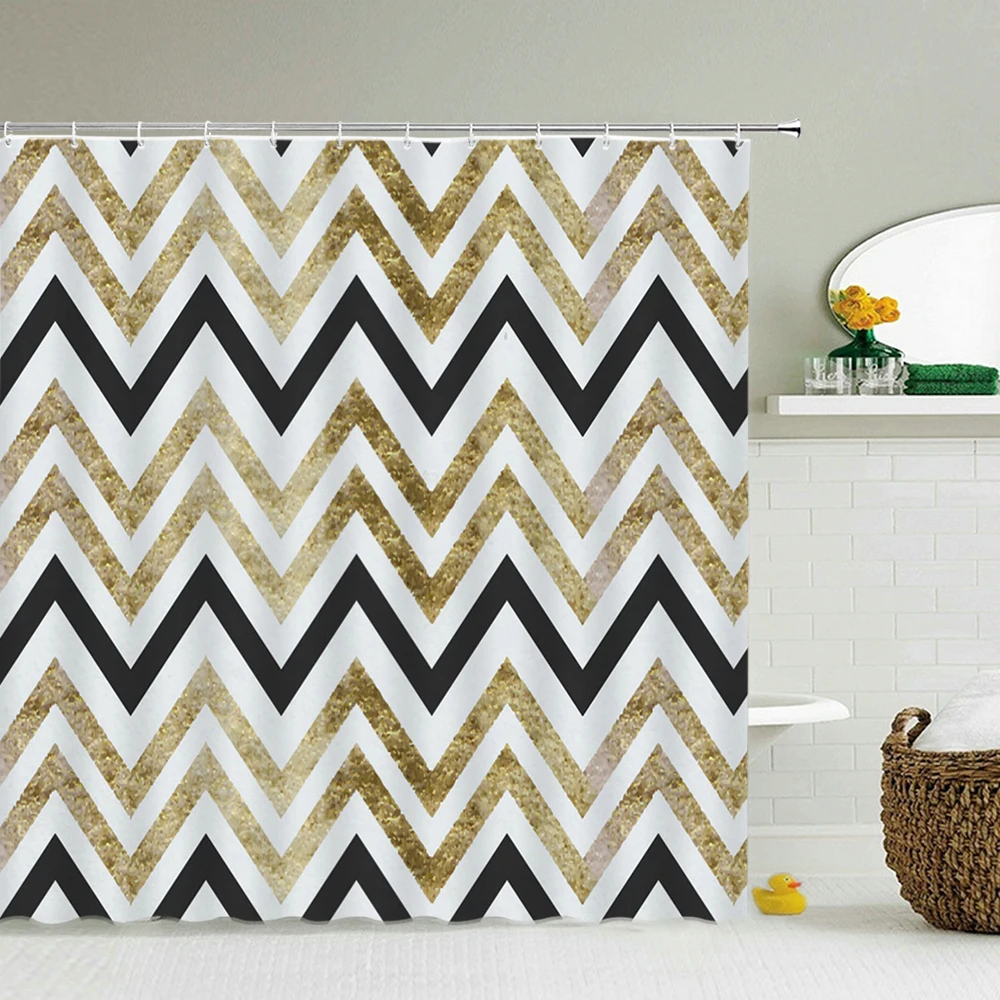 

Штора для душа с геометрическим узором, Современная Водонепроницаемая фрикционная занавеска для ванной из полиэстера, с крючками