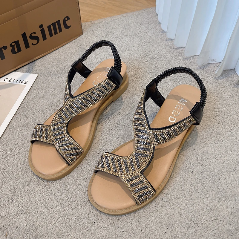 

Flat Sandals 2022 New Summer All-match Fashion Outer Wear Casual Sandals Rhinestone Women's Shoes Simple Women's Shoes