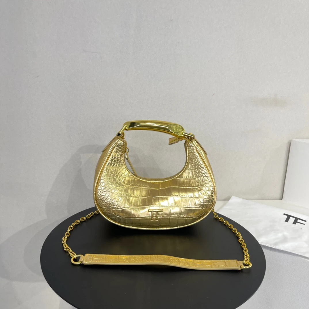 

Роскошная женская сумка высокого качества 2023, кожаная сумка через плечо из крокодиловой кожи с цепочкой, сумка через плечо, сумка на пол месяца, портативный кошелек, золотой