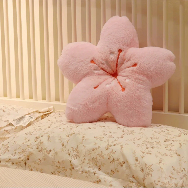 

Ins Pink Cherry Petals Pillow Girl Bedroom Living Room Decor Bay Window Floor Seat Cushion Plush Tatami Cherry Blossom Cushion