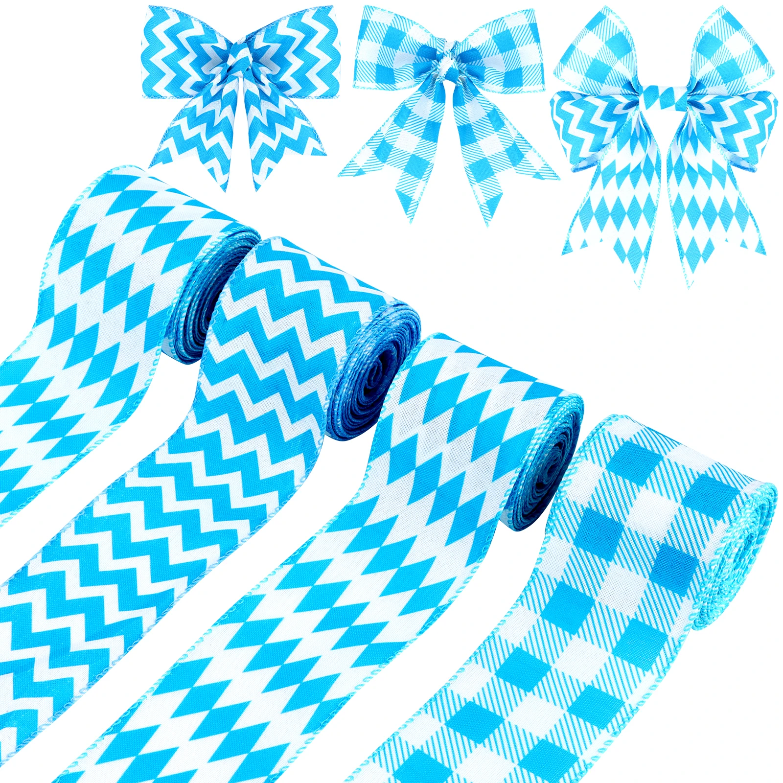 

Сделай Сам, искусственное рукоделие, 4 рулона, 20 ярдов, сине-белая лента со стразами, с проводными краями, 2,5 дюйма, Октоберфест, украшение для ...