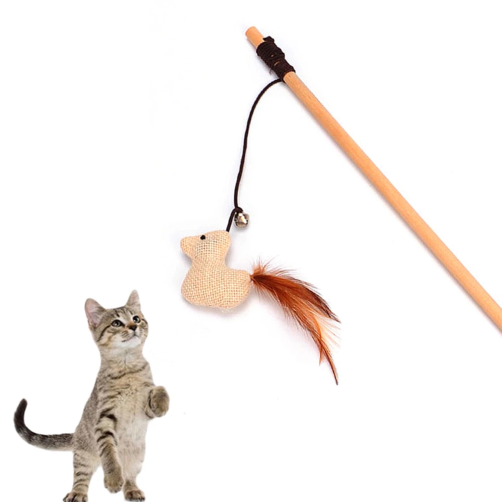 

1PC Teaser Feather Toys Kitten Funny Colorful Rod Cat Wand Toys Wood Pet Cat Toys Interactive Stick Pet Cat Supplies