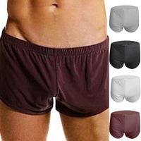 40hotmen boxers mid waist casual solid color lightweight men underpants for sleeping