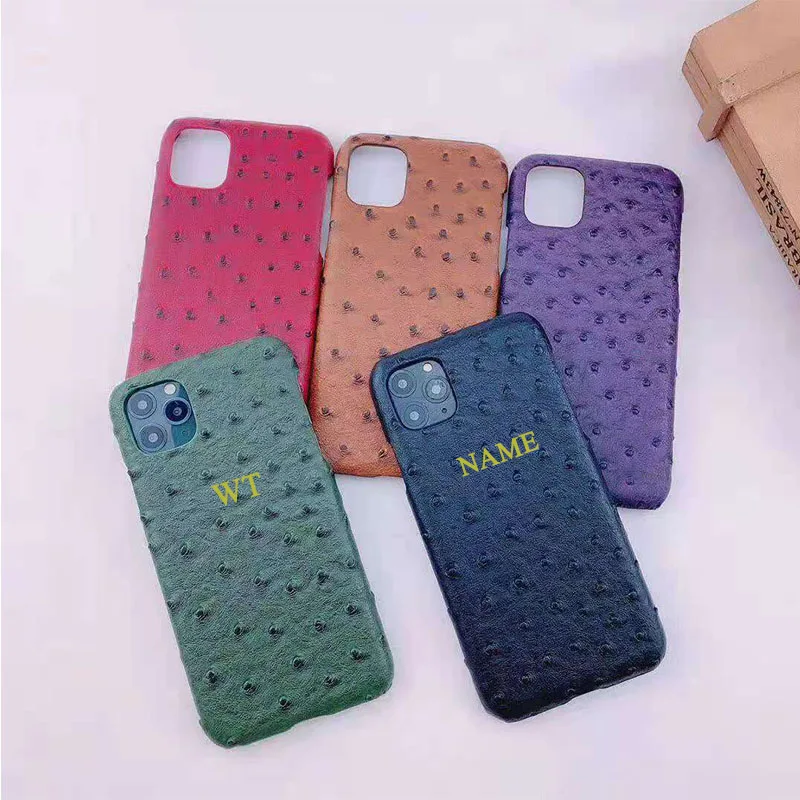 

Роскошный чехол для телефона с рисунком страуса для iPhone 11 12 13 Pro Max с бесплатными инициалами, защитный чехол из искусственной кожи с защитой о...