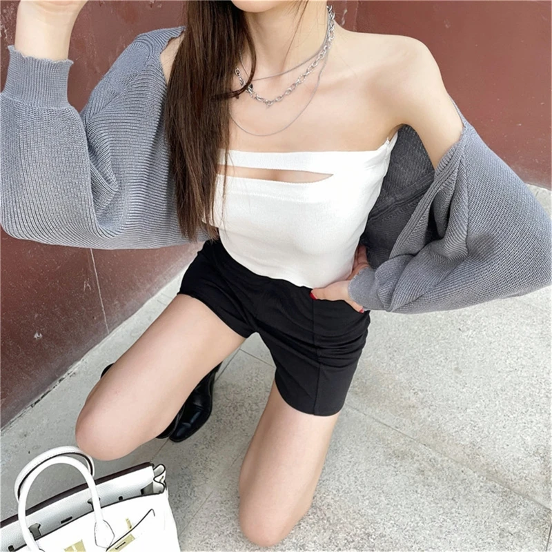 

Summer Solid Knit Cardigan Tops Korean Blouses Women for Daily Beach Shopping