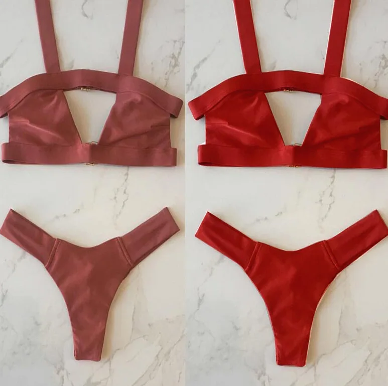 

Women's 2 Color New Foreign Trade Personality Gathered Split Bikini Bikini
