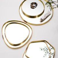 nordic home bathroom organizer metal glass jewelry display plate geometric mirror tray gold jewelry storage trinket ring dish