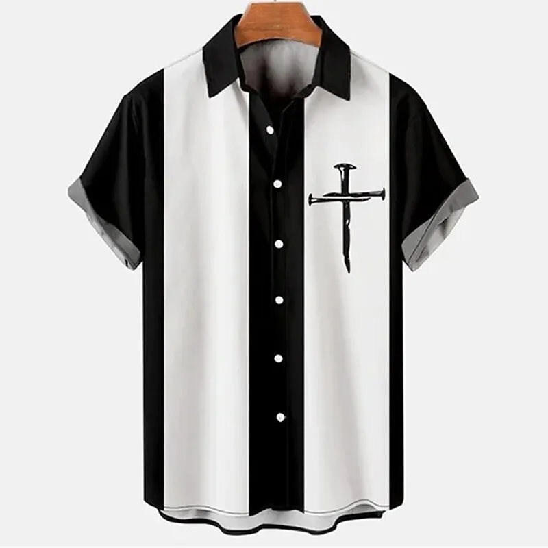 

Men's Shirts Cross Print Simple Button-Up Shirts Street Travel Everyday Unisex Oversized Men's Women's Shirts Camisa Blouse