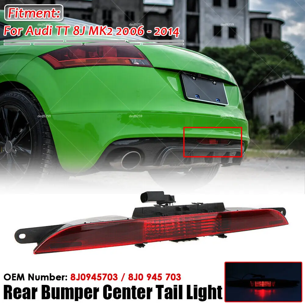 Red Car Rear Tail Light Rear Lamps Rear Bumper Center Reflector Fog Light Tail Lamp For Audi TT MK2 2007-2014 w/Bulb 8J0945703