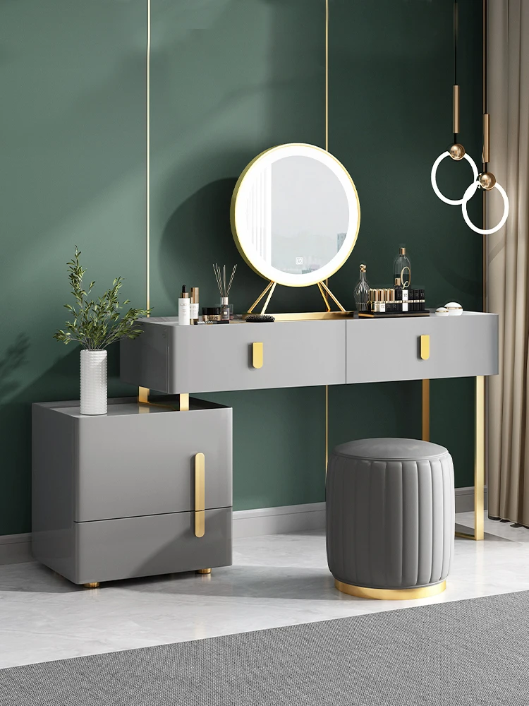 

Light luxury dressing table rock board bedroom modern simple small integrated net red ins multifunctional LED light mirror dress